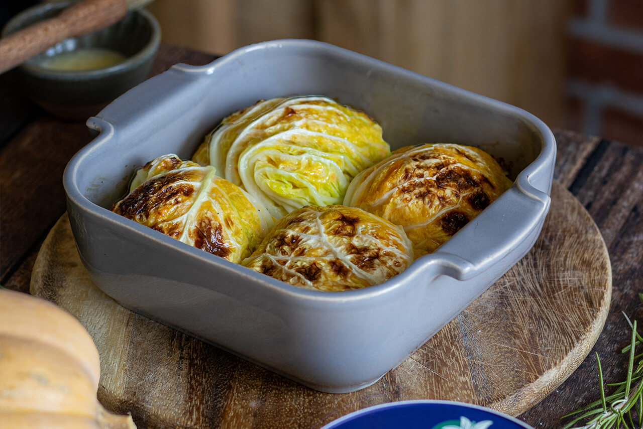 Involtini di verza con zucca, ricotta e uova